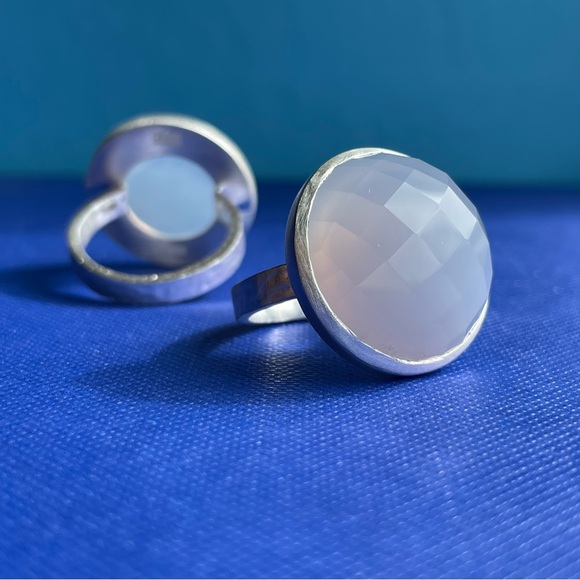 Chalcedony Blue Maxi Flat Band Sterling Silver Gemstone Ring - Emily Rose Gems - Picture 3 of 5